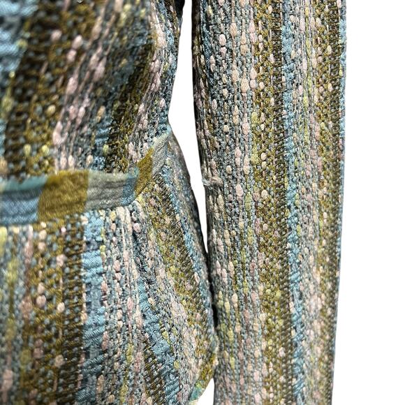 E by ECI Womens Vintage Stripe Ruffle Whimsical Boho Tweed Blazer Sz 10 - Picture 3 of 16